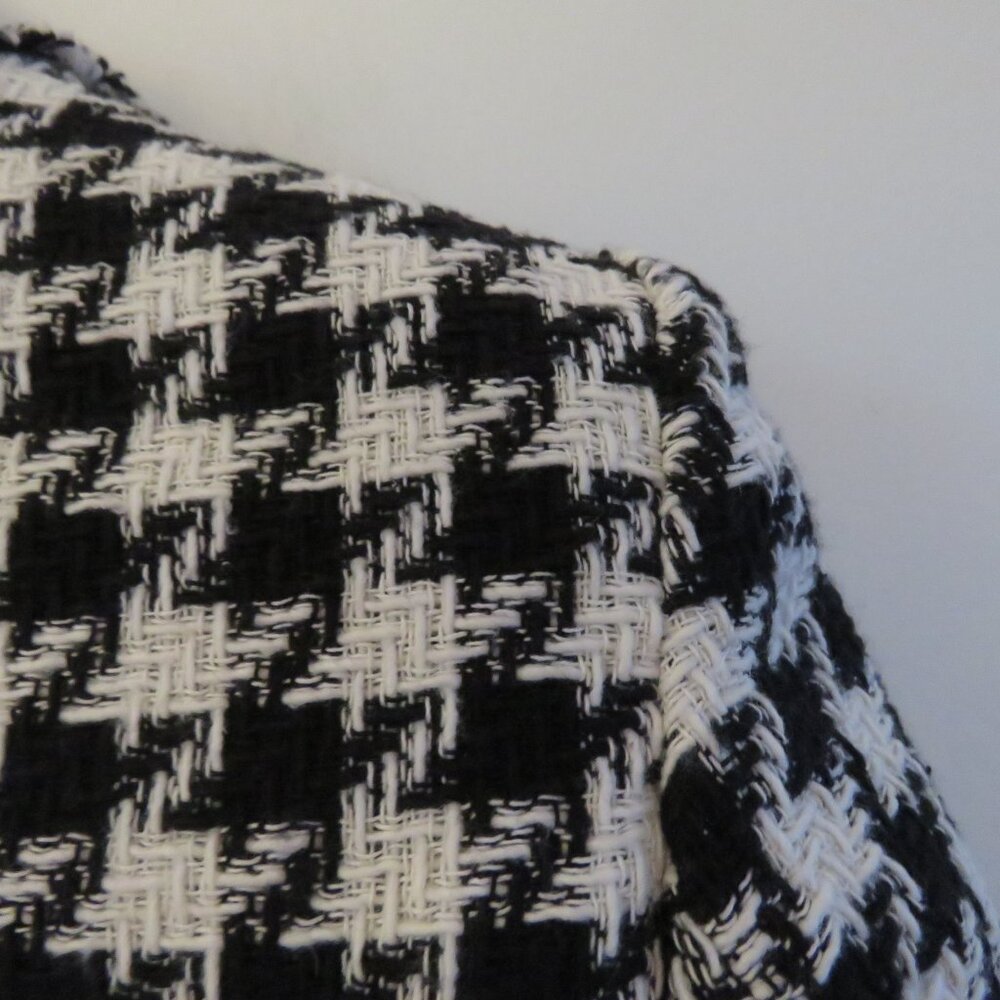 MANGO Houndstooth Wool Blend Frayed Hem Blazer Academia Black White - Size S NWT - Picture 11 of 14